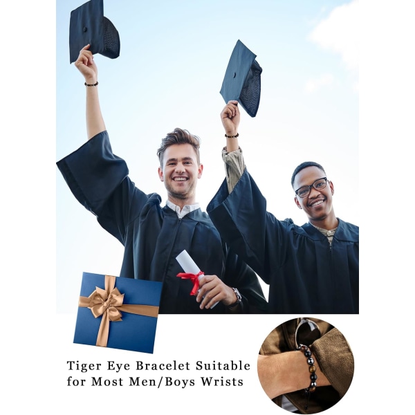 Herrearmbånd Gaver til Ham Tigers Eye Armbånd Personlig Triple Protection Perlearmbånd til Mænd Fars Dag Graduering Fødselsdagsgaver Graduation