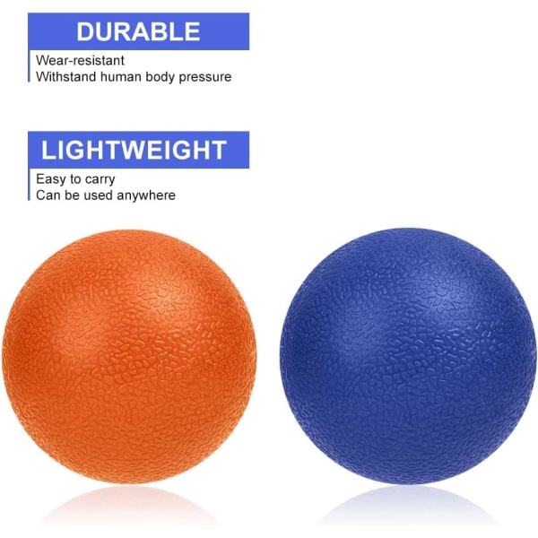 Lacrosse Massage Ball Set, 2 Pack Body och Fot Massage Roller, Muskel Massager Hård Lacrosse Ball för Plantar Fasciit, Trigger Point Terapi, 2pcs  Blue+orange