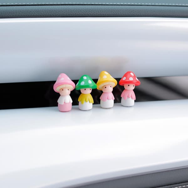 Mini sopp bilinteriør dekorasjoner, dashbord dekorasjoner, 4-delt sett, søte bildekorasjoner (sopp)