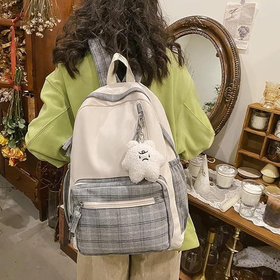 Kawaii Rygsæk med Vedhæng Sød Ternet Rygsæk (Grå)