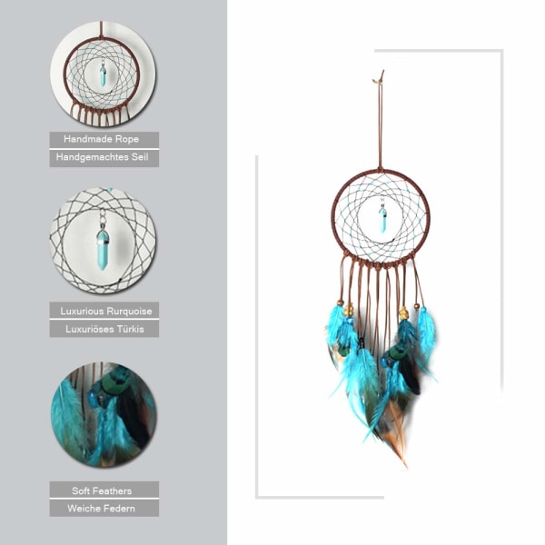 Dream Catcher, Handmade Bohemian Feather Dreamcatcher for Bedroom Wall Car Hanging Decoration Turquoise Party Bag Filler (Blue)