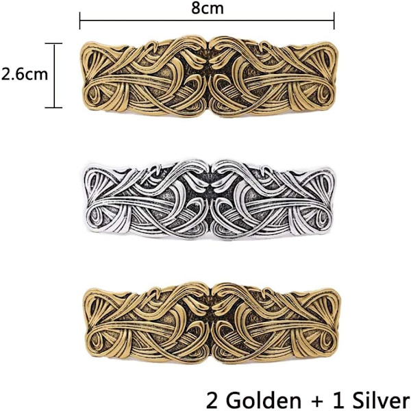 3 st Celtic hårpinne Vintage Barrette Irish Style Hårspänne Clip Stick Hårtillbehör för flickor och kvinnor Golden*2,Silver*1