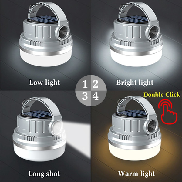 Campinglys, oppladbar, hvit og varm dobbel fargeendring LED campingteltlampe, vanntett nødstrømbanklykt for utendørs strømbrudd White Black