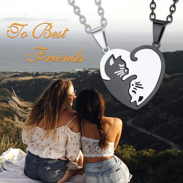 Puslespill i rustfritt stål for 2 deler, anhengskjede, katt/livets tre/hjerteformet, tilpassbar, yin yang-halskjeder smykkergave for Style 02 Black PlatedPersonalised Personalized