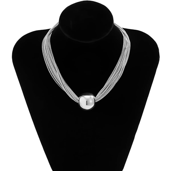 Kraftig geometrisk sfär choker halsband kedja och armband tjocka halsband handkedjor punk smycken för kvinnor och flickor NecklaceSilver