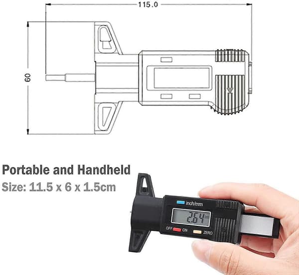 Digital dybdemåler med LCD til dækmønster, dækmønstermåler 0-25,4 mm