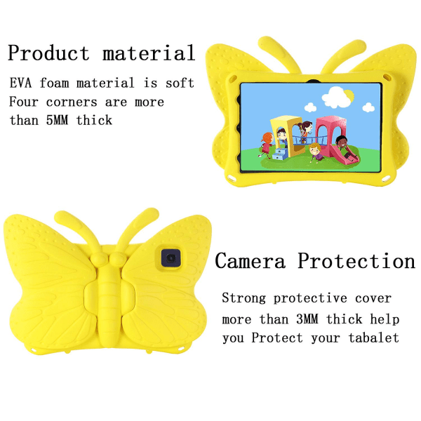 Butterfly Samsung Galaxy Tab A8-deksel 10,5 tommer X200 X205 2021, barnevennlig, Eva mykt skummateriale, tykke fire hjørner, kamerabeskyttelse, støtsikker