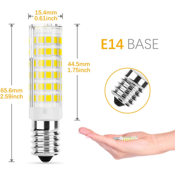 E14 LED-lampa för köksfläkt 5W (motsvarande 50W halogen), 550LM, kallvitt (6000K), AC220-230V, ej dimbar, liten Edison-skruv SES för kyl/spis
