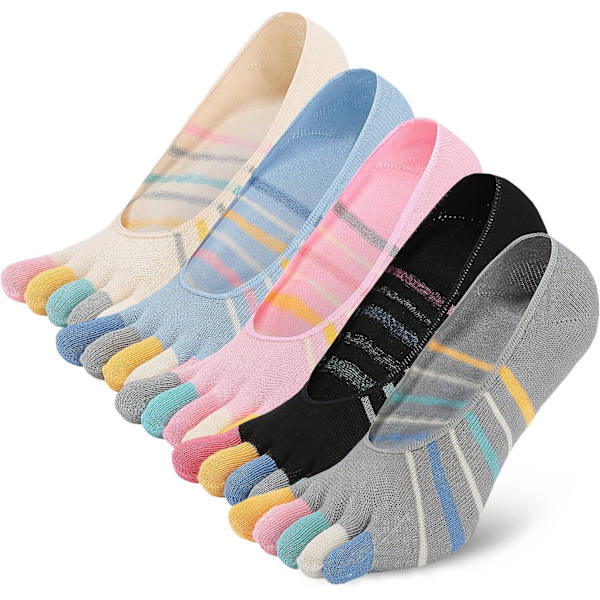 Naisten matalat varrettomat varpaiden erottavat puuvillaiset sukat, 4/5 paria Multicoloured 1 5 Pairs 45392