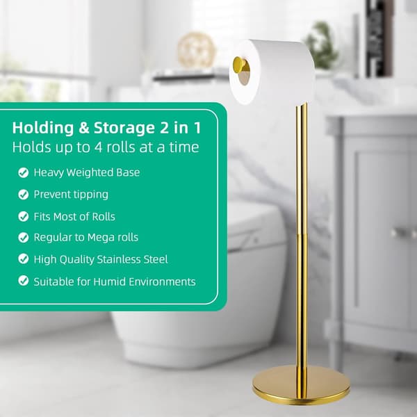 Toiletpapirholder i rustfrit stål, 5 ruller med tung base, rustfri, 15x56cm, Guld