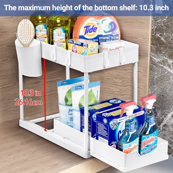 1-pack förvaring under diskho i köket, 2-vånings hylla under diskho med utdragbar låda, mångsidig förvaring under diskho i badrum för Cou White 1