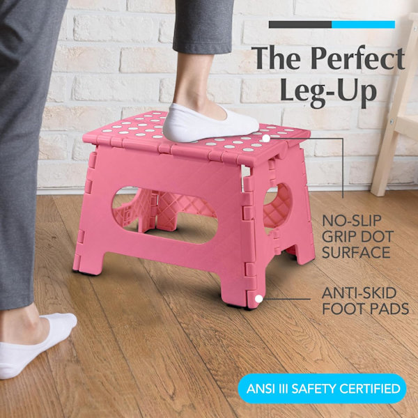 Sammenleggbar trinnkrakk - Den lette trinnkrakken er robust nok til å støtte voksne og trygg nok for barn. Åpnes enkelt med ett kast. Flott for Pink 9Inch  2PACK