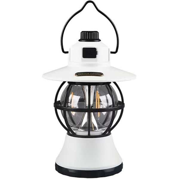 Campinglampa, uppladdningsbar, bärbar, dimbar och färgförändrande vintage LED-campingtältlampa, vattentät nödlampa för utomhusavbrott White