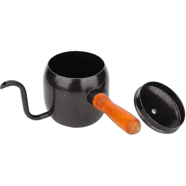 500 ml rostfritt stål kaffebryggare med långt pip och trähandtag (svart)