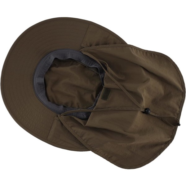 Utendørs UPF50+ Mesh Solhatt Bred Bremskjerm Fiskehatt med Nakkeklaff Olive Brown L