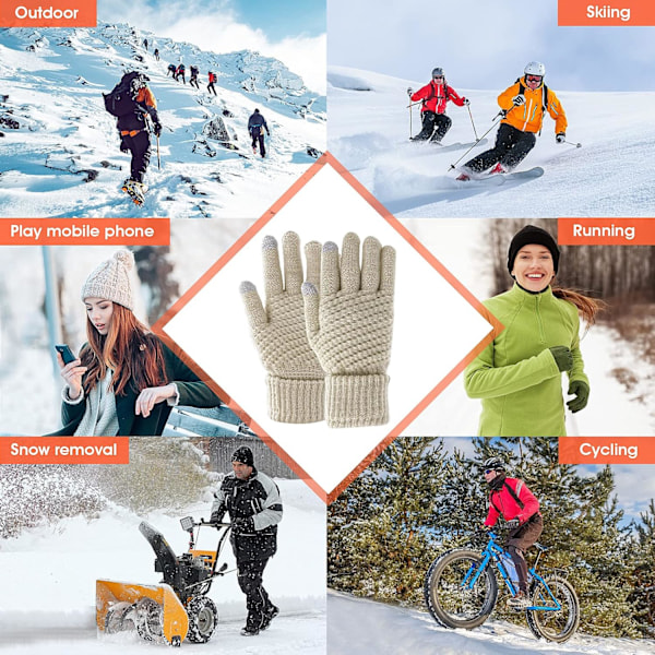 2 Par Damvinterhandskar Touchscreen-Handskar Varma Fleece-Handskar Fodrade Stickade Handskar Elastisk Manschett Vinter-SMS-Handskar -