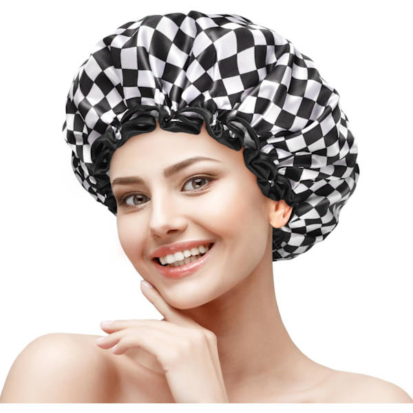 Brusekappe til kvinder og piger, elegant skakbrætdesign, dobbeltlags vandtæt, genanvendelig, vaskbar, lugtfri, medium Checkerboard Medium (Pack of 1)