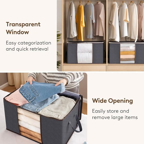 90L Storage Bags for Clothes Large Storage Box with Lid Packing Boxes for Moving with Reinforced Handle Thick Fabric - 6-pack, Grey