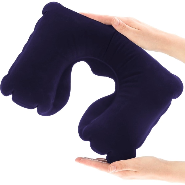 2x uppblåsbar nackstödskudde - Bekväm uppblåsande nackkudde - Perfekt resekudde för på resande fot (2 st - blå)