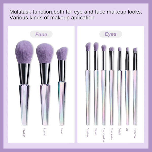 Makeup Brushes 10 pcs Premium Synthetic Bristles Crystal Handle Makeup Set, with Gift Box (Crystal Handle)