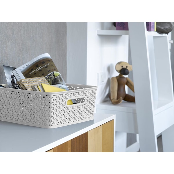 My Style Rattan Effect Set om 3 kök, vardagsrum, badrum, sovrum, tvättstuga medelstora rektangulära förvaringskorgar 12 liter - grå Grey 3 x 12L Medium