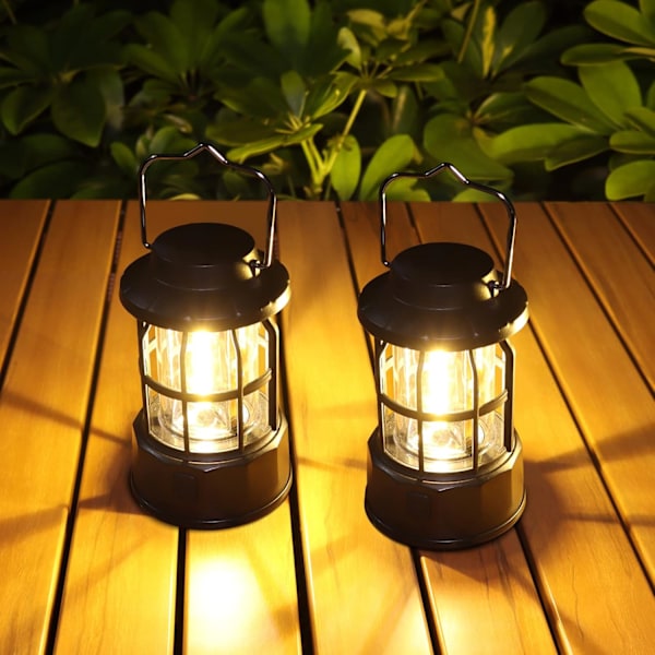 Camping Lanterns Batteridrevet, 2 Pack LED Camping Lights Brightness Dimmable, IPX4 Vanntett Campinglamper, Bærbar Campinglampe for Hurricane Black