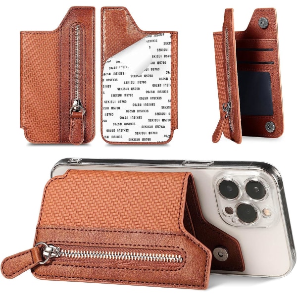 Multifunktionell självhäftande telefonplånbok korthållare | 3 i 1 korthållare Plånbok telefonhållare | Telefonplånboksfodral i PU-läder med dragkedja | Universa