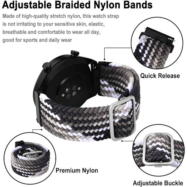 Nylon-rannekkeet, säädettävät punotut silmukkarannekkeet miehille ja naisille, 16 mm 18 mm 19 mm 20 mm 22 mm 24 mm valittavissa Gradient Black / Silver Buckle 19mm