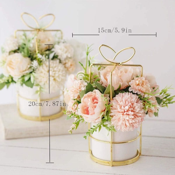Kunstige blomster falske peon silke hortensia blomst med vase blomsterdekorasjoner for bryllupsdekorasjon bordmidtpunkter (rosa med vase Pink With Vase Set