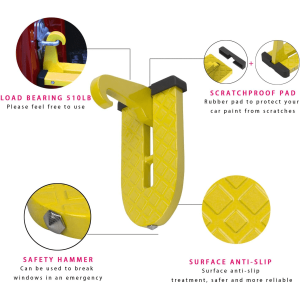 rstep Fotsteg Fällbar Stege U-formad Krokh Pedal Enkel Tillgång till Taket med Säkerhetshammarfunktion Biltillbehör för SUV, Husbil, Terrängfordon Yellow