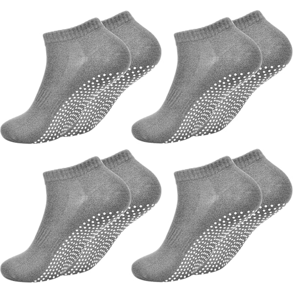 4 Par Non-Slip Strumpor för Män och Kvinnor Storlek UK 6-9, Anti-Slip Yogastrumpor med Grepp för Pilates, Greppiga Bomullsstrumpor för Dans, Sport Light Grey One Size