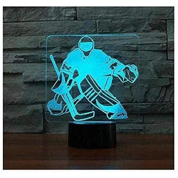 3D Ishockey Målvogter Natlampe Berøringsbord Skrivebord Optisk Illusion Lamper 7 Farveskiftende Lys Hjem Fødselsdagsgave
