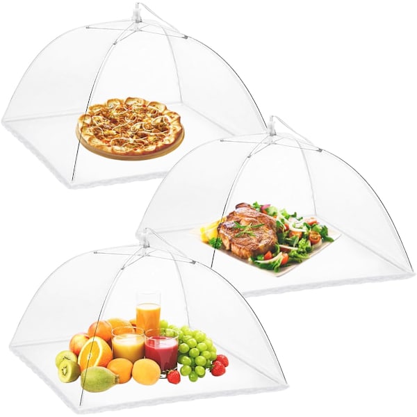 3-pak madpakker 14 tommer pop-up krypteret mesh plade serveringstelte, fint net skærmparaply til udendørs, fester, picnics, grillfester, genanvendelige og C White 14 inch