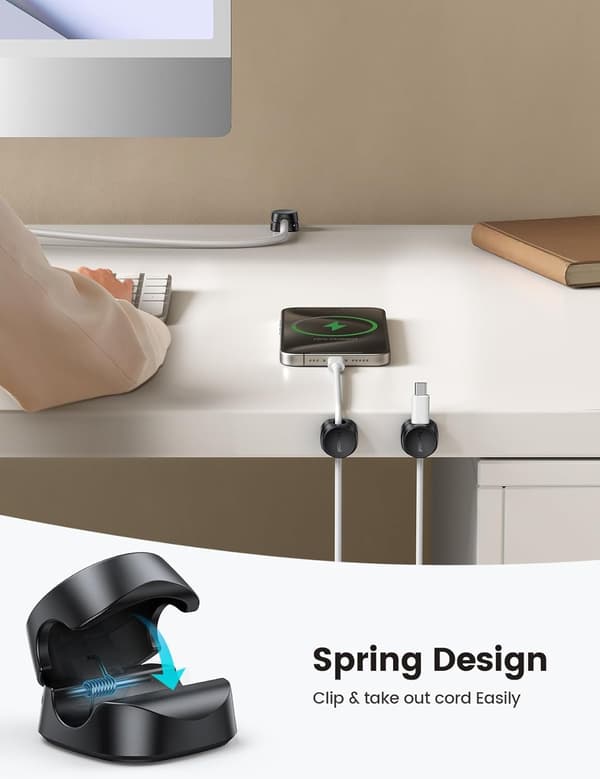 6 Pcs Spring Cable Holders - Residue-Free Cord Management, Cable Holder Organizer Charging Cable Holder Black (8mm)