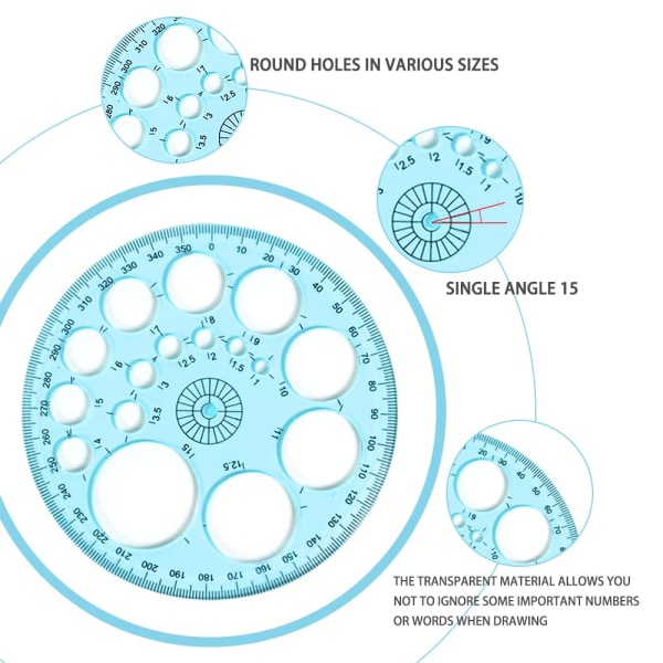 2 stk. Multifunktionelle geometriske lineal Matematik tegne lineal Geometrisk tegne skabelon Måleværktøj med 360 graders vinkelmåler til studerende