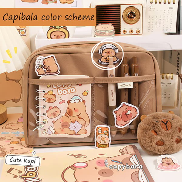 Kawaii Capybara Pennfodral Sminkväska Kontorsmaterial