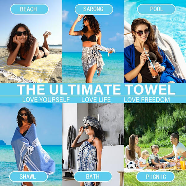 2-pack turkiska bomullsstrandhanddukar, lätta, absorberande, snabbtorkande, badrums-, bad-, pool-, simhanddukar, extra stora, sandfria handdukar, strandtillbehör 2 Pack Turtles