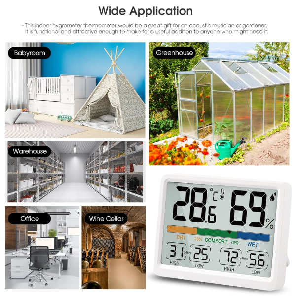 AIMILAR Digitalt Indendørs Termometer med Høj Lav Historik, ℉ / ℃ Valgbar, Nem at Bruge, Kalibrerbar, Magnetisk Mulighed White