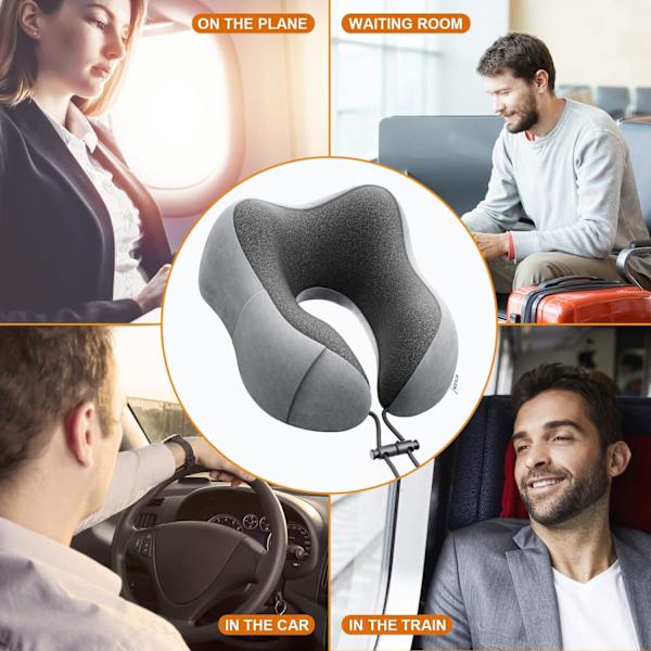 illow Memory Foam Nakkepute Lettvekt Hurtigpakke for Flytog Bil Nakkestøttepute for Reise Camping (Mørkegrå) Dark Grey U Design Neck Pillow
