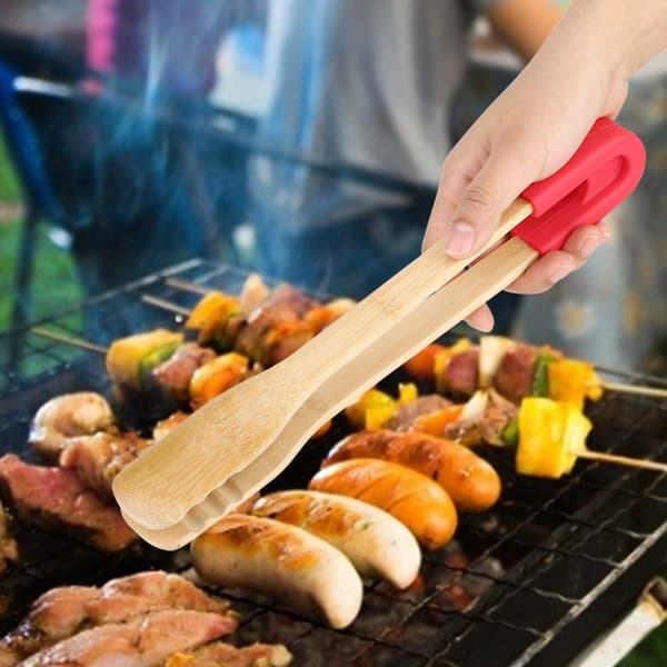 Trätång Grill för Buffé, Sallad, Biff med Silikonhuvud 10pcs