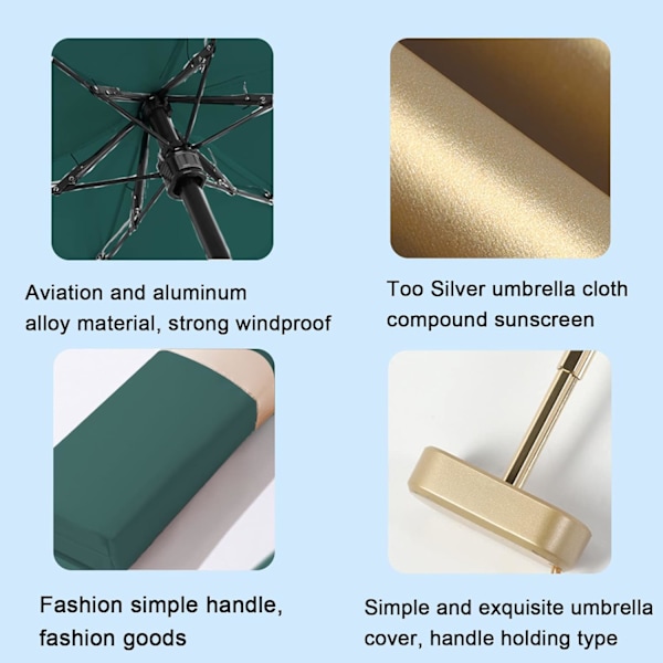 Foldbar Rejse Paraply, 6 Ribber Mini Paraply Kompakt Bærbar Vindtæt Paraply med Opbevaringspose Mini Rejse Paraply Foldbar Solparaply Vindtæt Green