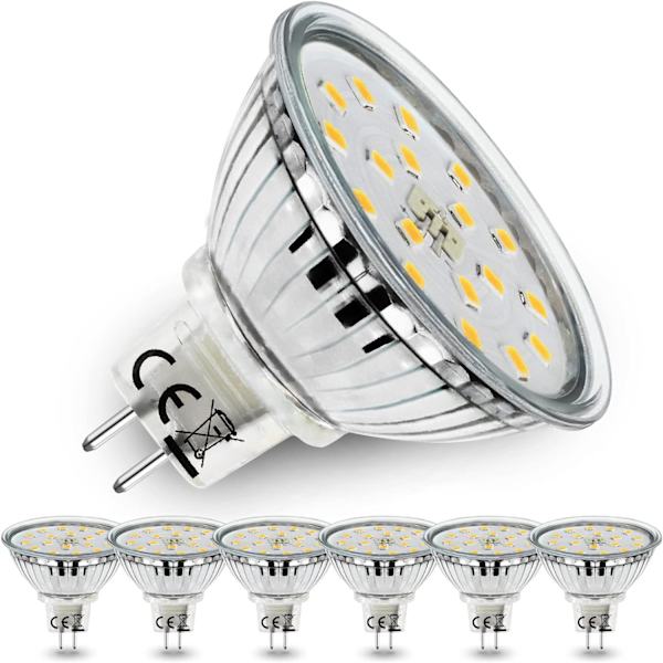 6X 5W MR16 LED-pærer, GU5.3 LED-lyspærer dagslys hvitt 4500K, 2-pin spotpærer 12V, energisparende lyspærer erstatter 45W halogen Neutral White 6 Count (Pack of 1)