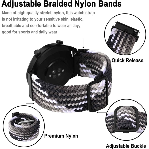 Nylonklockarmband, justerbara flätade öglor för män och kvinnor, 16 mm 18 mm 19 mm 20 mm 22 mm 24 mm att välja mellan Gradient Black / Black Buckle 22mm