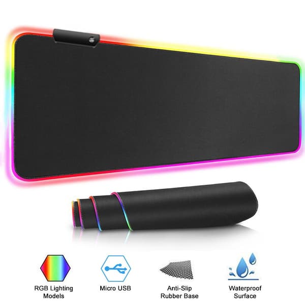 Gaming musemåtte med LED-belysning - 80x30cm - RGB Sort