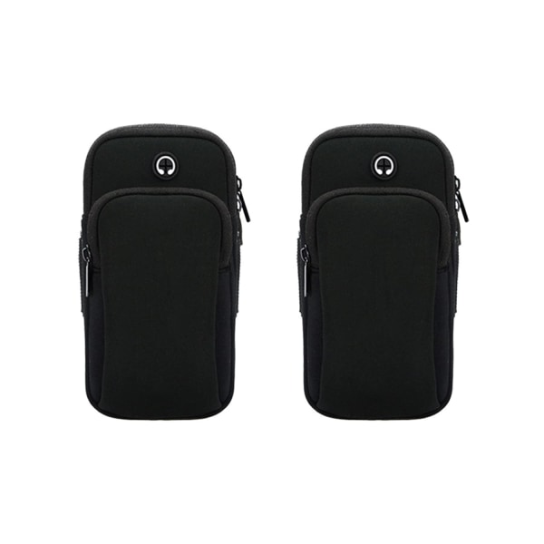 2 pakkauksen matkapuhelimen käsivarsinauhalaukku Gym-laukku ulkokäyttöön juoksukäsilaukku, jossa kuulokeliitäntä ja kaksi taskua Running Fitness (musta)