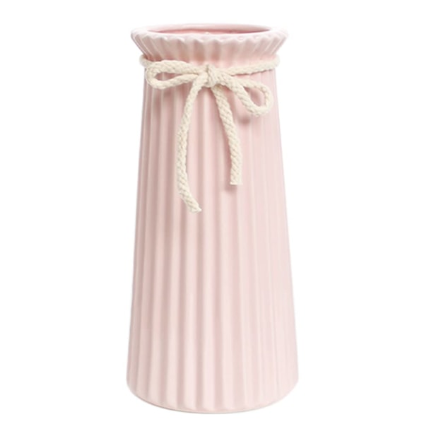 Rosa keramiske ribbete vaser for minimalistisk moderne hjemmeinnredning, dekorative blomstervase for bryllup Middagsbord Kontor soverom - 9,5 tommer / 25 CM