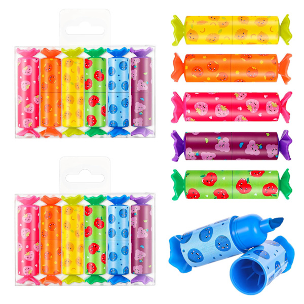 12 Mini Candy Highlighterpennor, 6 Pastellfärgade Highlighter, Plastteckningspenna för Skolbarn, Planerare, Dagböcker, Anteckningar