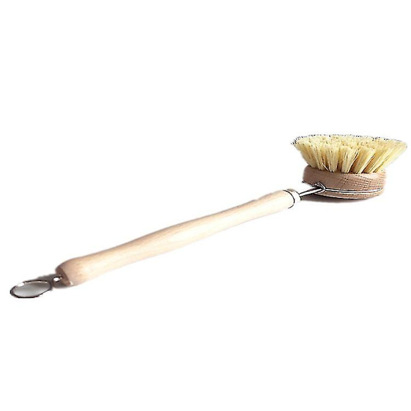 Wabjtam Solid Wood Bamboo Langskaftet Udskifteligt Hoved Sisal Gryde Børste, Køkken Rengøring Opvask Børste (1 stk, Log Farve)