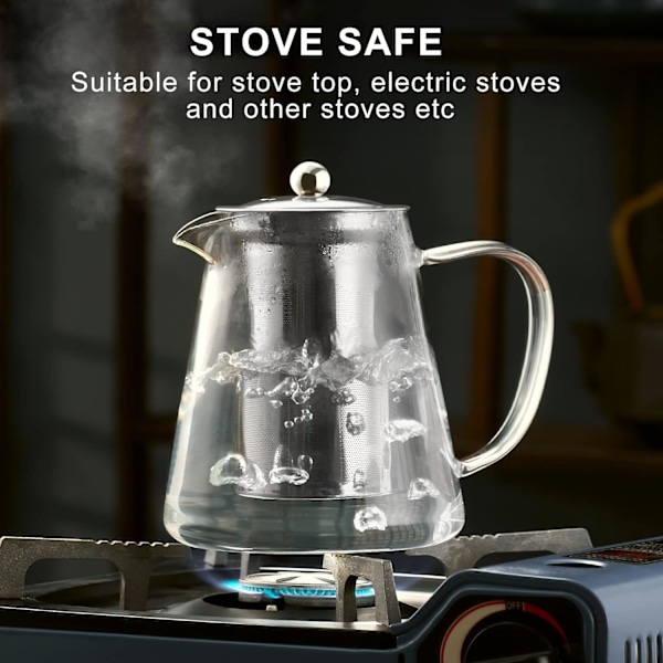 Glas Tekande Komfur 18.6 OZ, med Borosilikat Klar Te Kande, med Aftagelig 18/8 Rustfrit Stål Te Infuser, Tekande Blomstrende og Løs Blad Te Mak Transparent 550ML