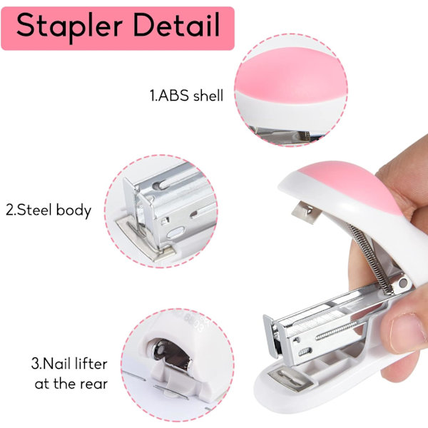 Mini st-apler for skrivebord med 400 standard 26/6 st-apler, kapasitet for 2-24 ark, inkludert innebygd st-aplefjerner, søt st-aplergave til stud Blue